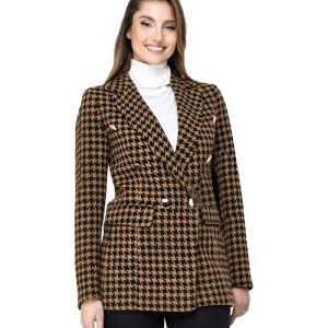 Casaco tweed transpassado pied de poule