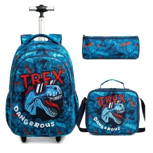Mochila Trolley Estojo e Lancheira Dinossauro T-Rex