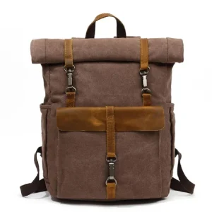 Mochila Vintage de Lona e Pele